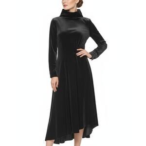 Soft Surroundings Saorise Velvet Dress‎ 4 Black High Neck Asymmetric Whimsygoth